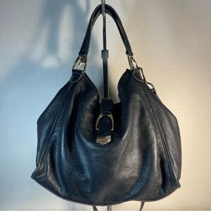 G.I.L.I. Black Leather Roma Satchel with  Gold-tone Hardware